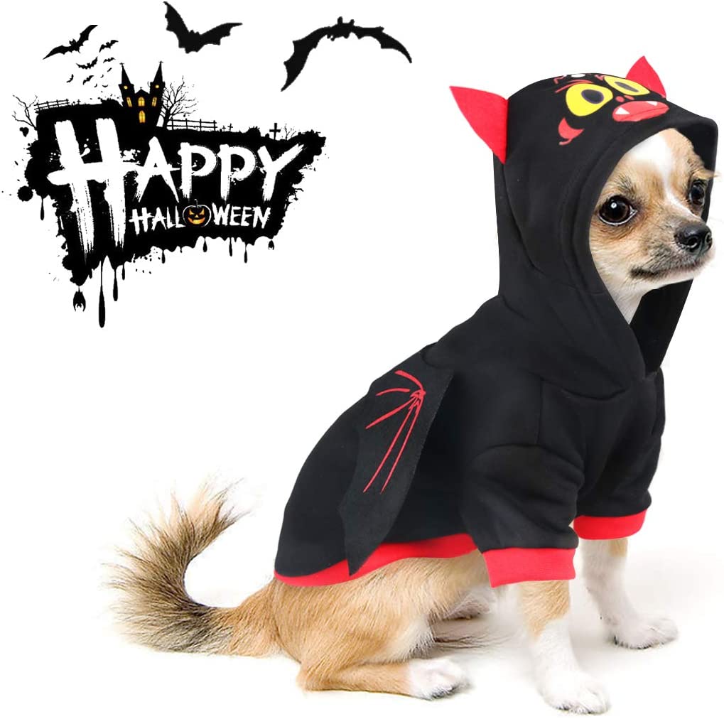  Idepet Disfraces de Mascotas de murciélagos de Halloween con alas, Ropa de Sudadera con Capucha de Cachorro de Perro Ropa para Perros pequeños o Gatos 