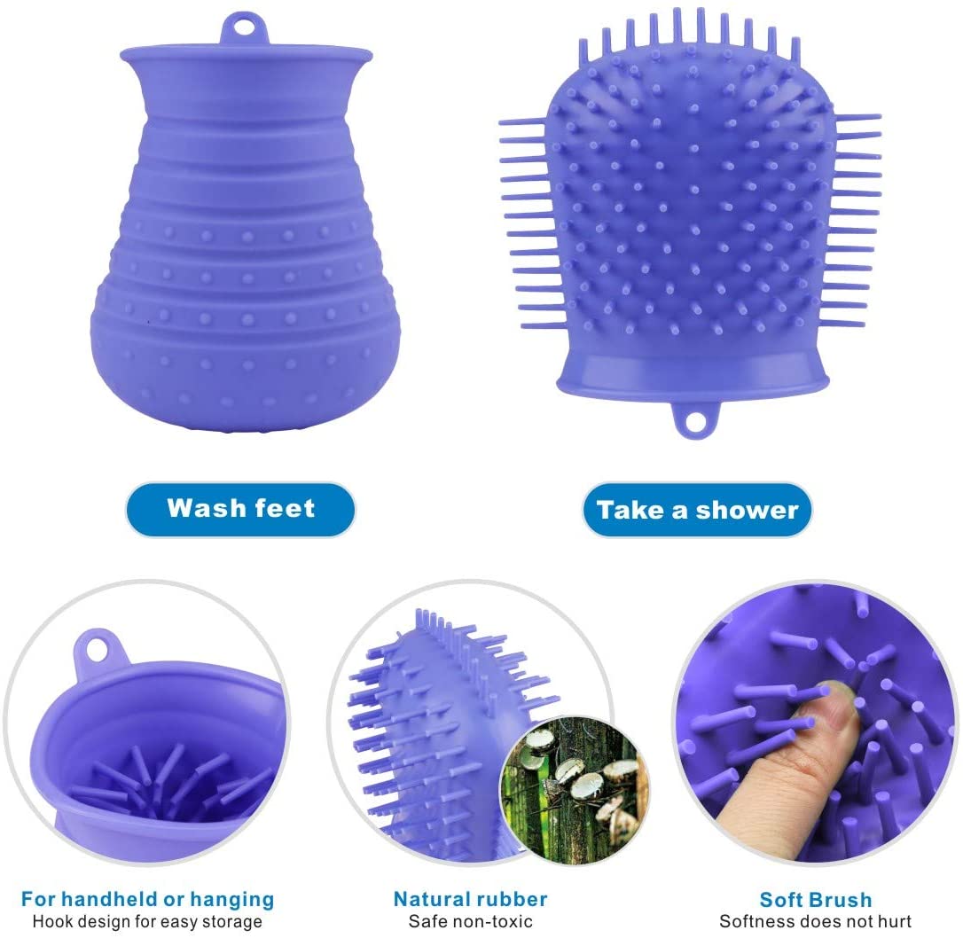  Idepet Limpiador de Huellas para Perros,Perros Lavadora Portatil,Cepillo De Limpieza para Mascotas con Toalla Pet Paw Cleaner para Perros Gatos Masaje Aseo Sucio Garras Púrpura 