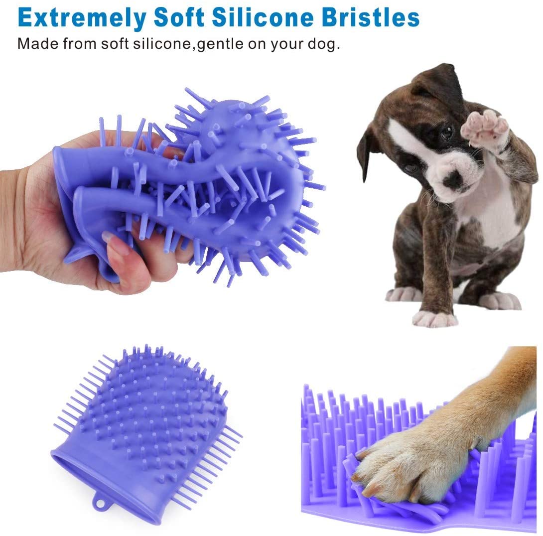  Idepet Limpiador de Huellas para Perros,Perros Lavadora Portatil,Cepillo De Limpieza para Mascotas con Toalla Pet Paw Cleaner para Perros Gatos Masaje Aseo Sucio Garras Púrpura 