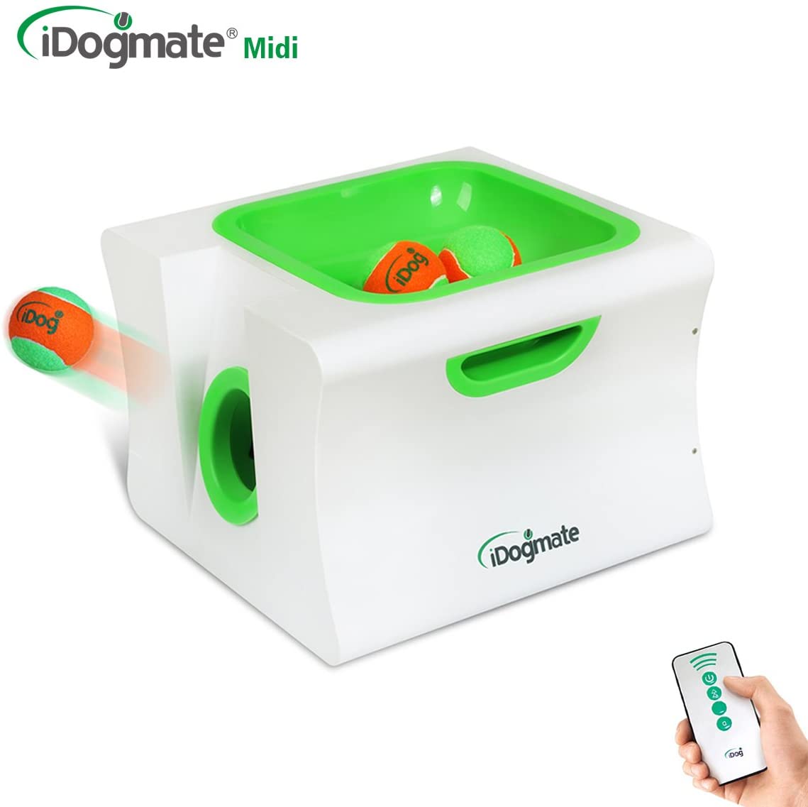  iDogmate Pelota Lanzador, Midi Rechargable Automático Bola Lanzador Ball Thrower con 3 Pelotas para Grande Perros 