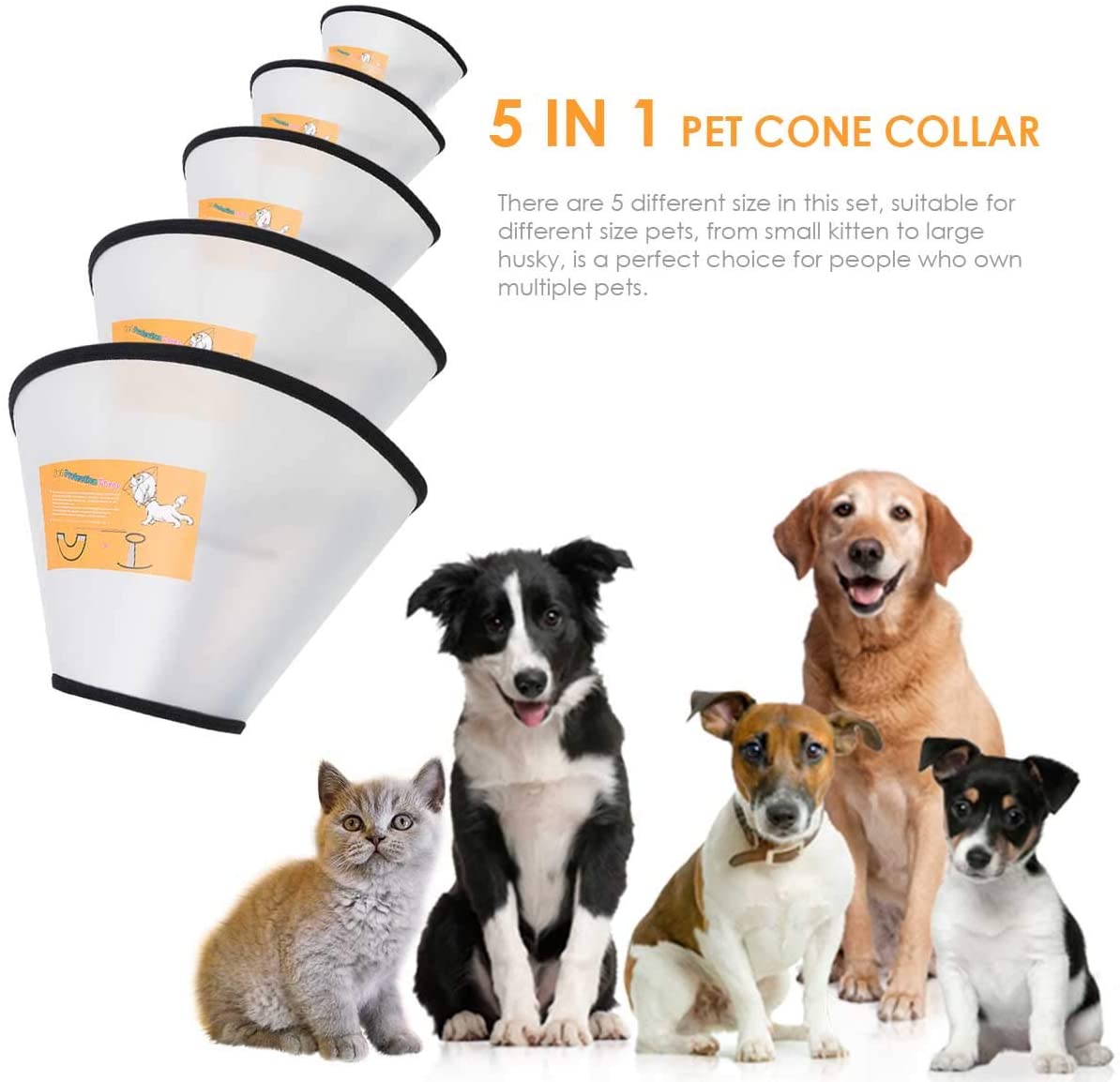  iFCOW - Colador electrónico para Perros, 5 Unidades, Collar Ajustable antimordedura y recuperación médica 