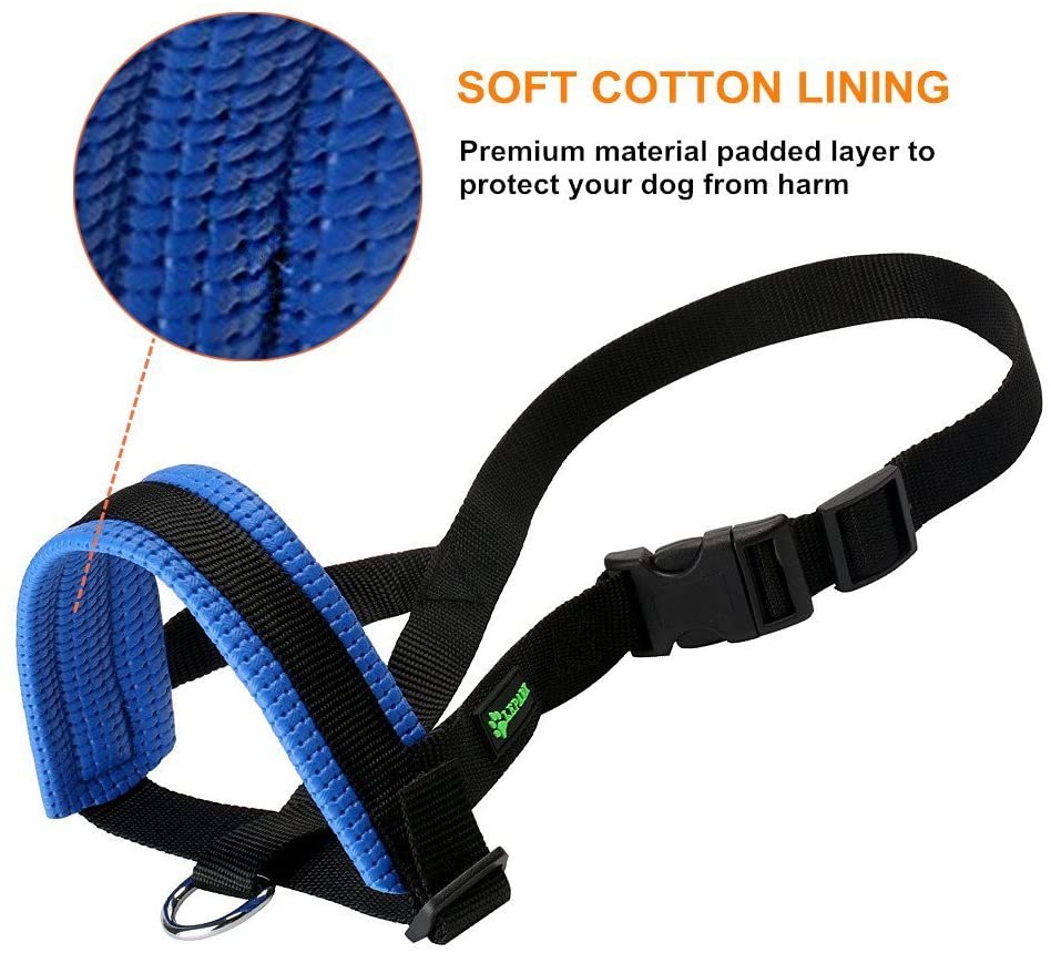  ILEPARK Bozal de Nylon para Perros Grandes Previene Mordidas, Ladridos y Que Mastiquen, Bozal Lazo Ajustable (L,Azul) 