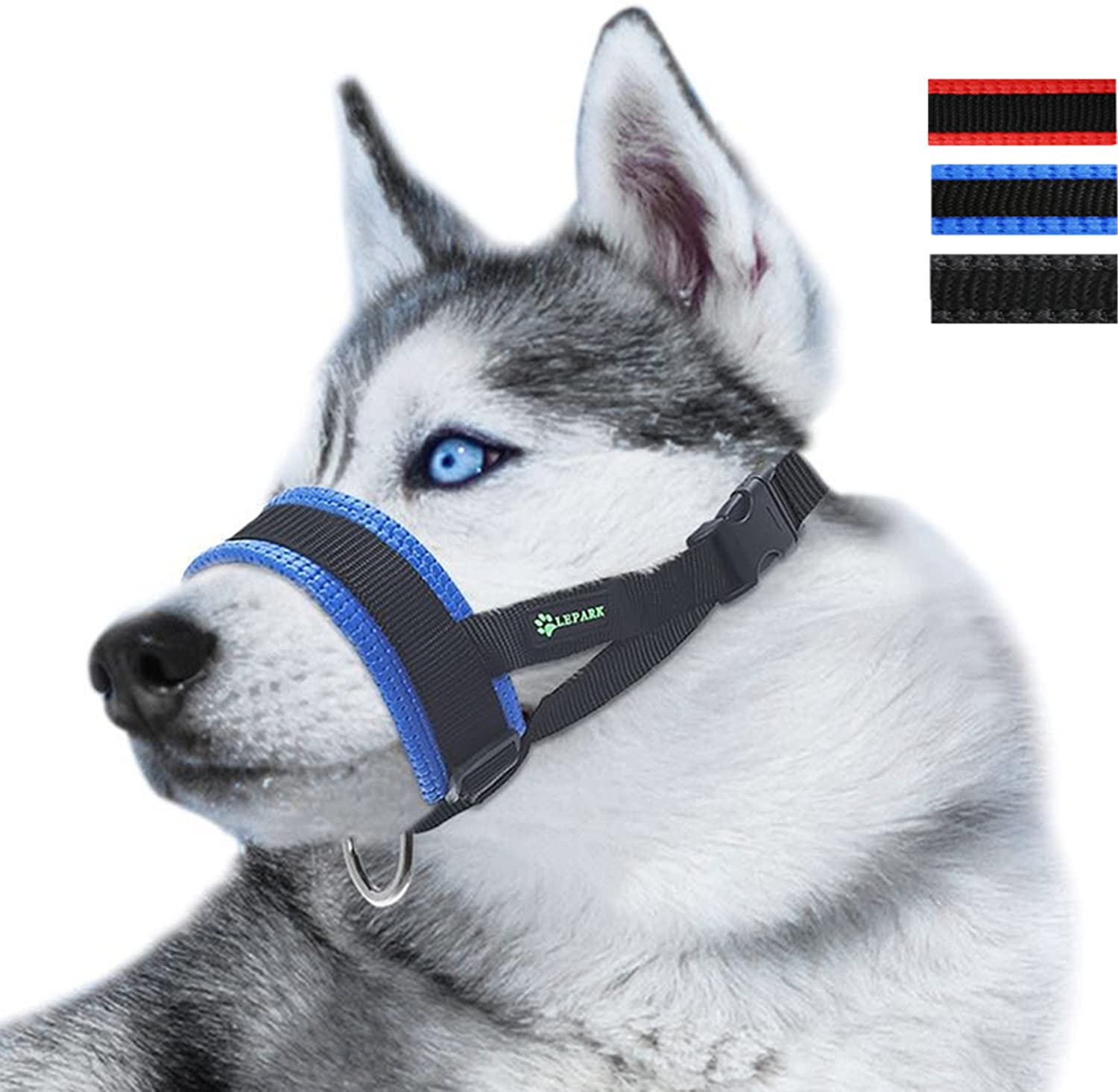  ILEPARK Bozal de Nylon para Perros Grandes Previene Mordidas, Ladridos y Que Mastiquen, Bozal Lazo Ajustable (L,Azul) 