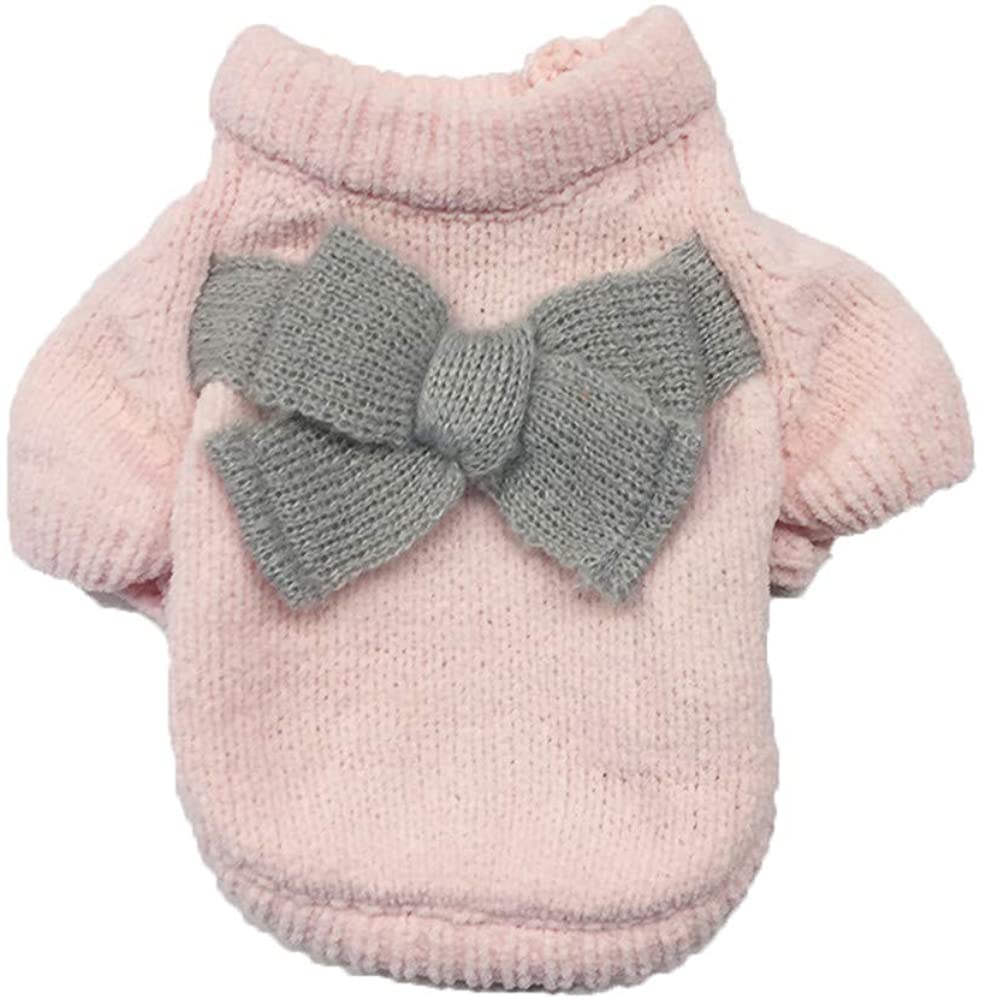  Invierno Ropa Perro Pequeño Chihuahua Yorkshire Color Sólido Bowknot Jersey para Mascota Cachorro niña 