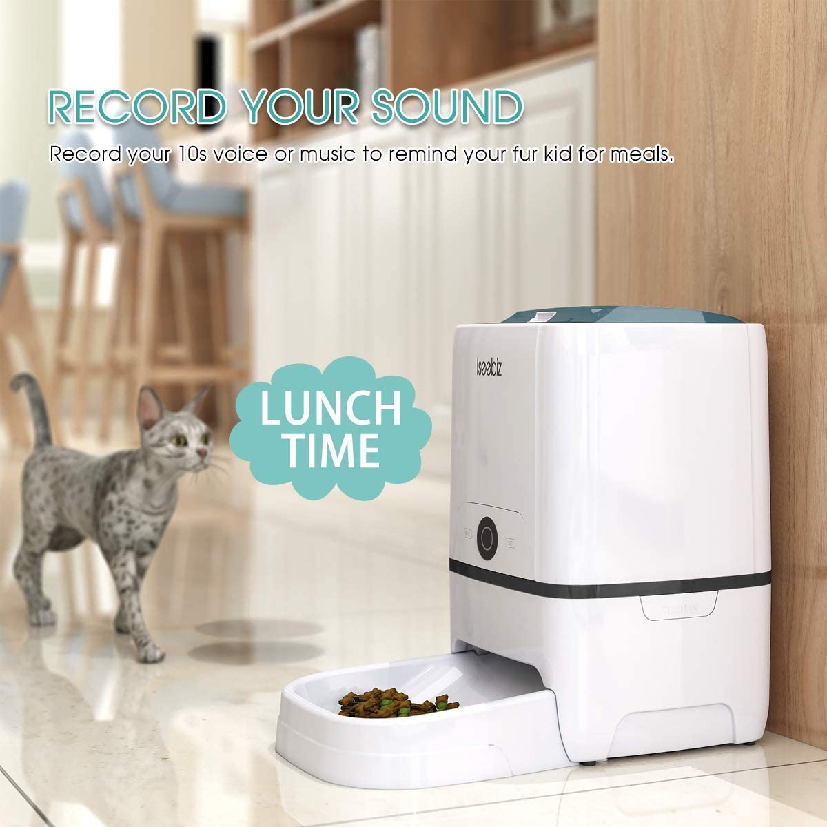  Iseebiz Comedero Automático Gatos/Perros Dispensador de Comida WiFi con App Control, Recordatorio por Voz, 6litros 