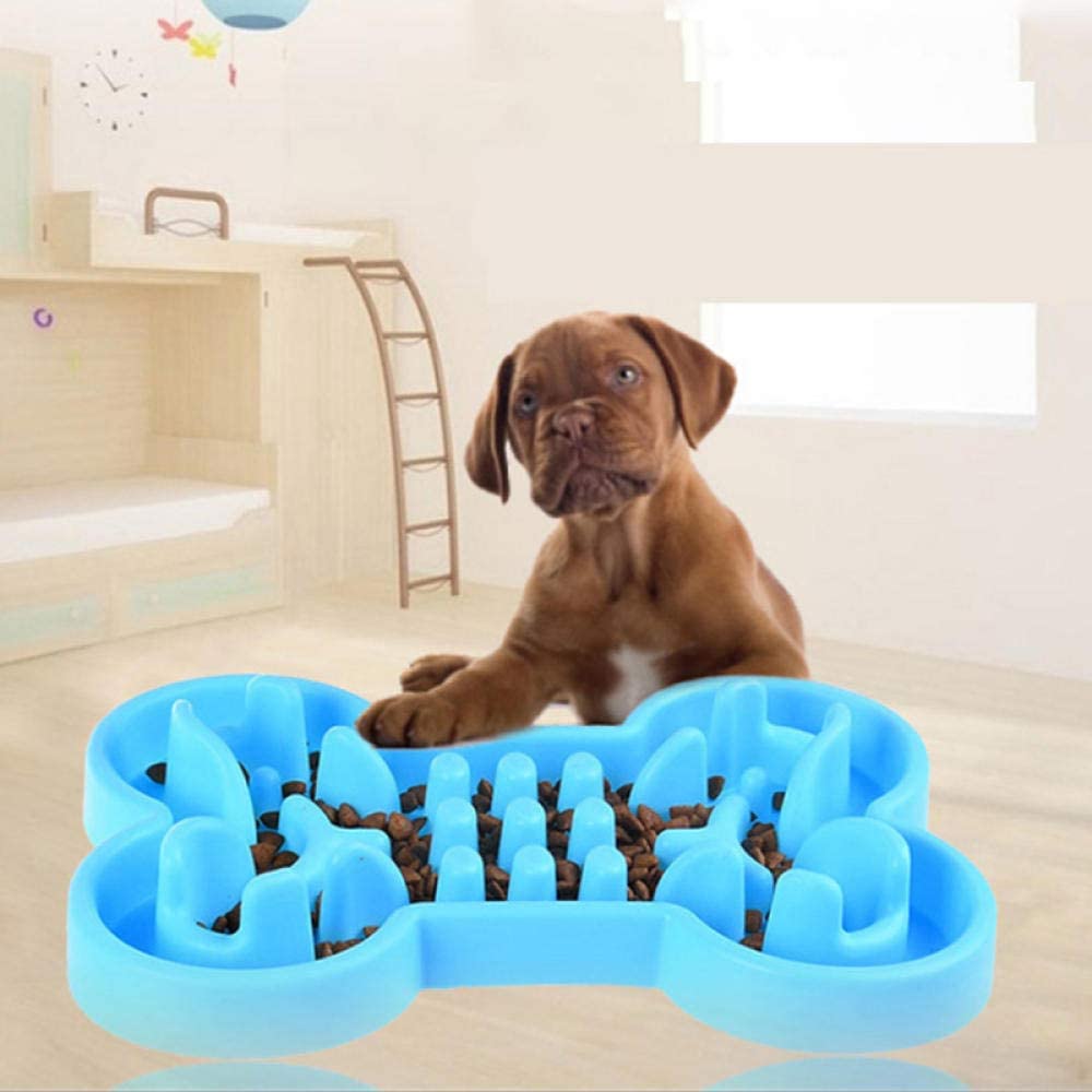  JFHGNJ Cuenco para Mascotas Cuencos de alimentación lentos convexos con Forma de Hueso de Silicona Anti-cuña para Perros Gatos TB Venta-Azul_L 