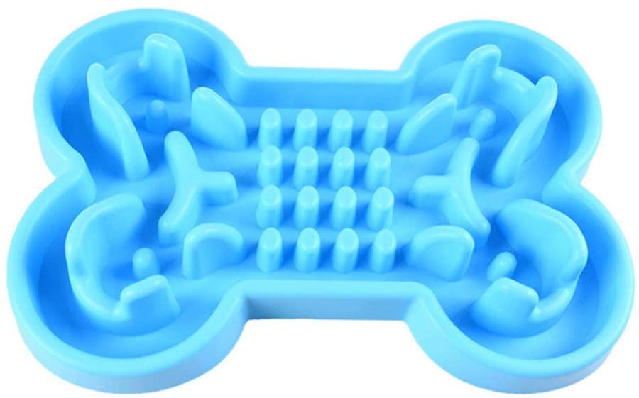  JFHGNJ Cuenco para Mascotas Cuencos de alimentación lentos convexos con Forma de Hueso de Silicona Anti-cuña para Perros Gatos TB Venta-Azul_L 