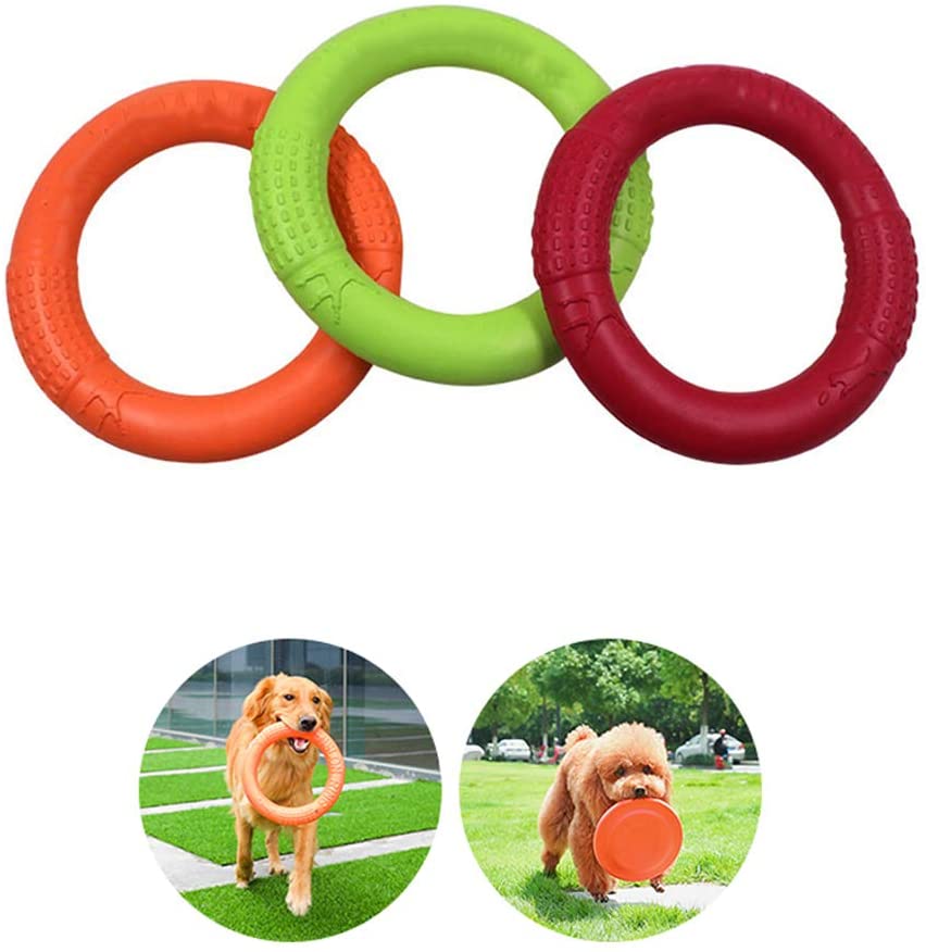  JIGAN 3pcs Perro Frisbee, Anillo de Perro Mascota Frisbee Perro Tiro Juguete Divertido Perro Juguetes de Entrenamiento Morder Goma Flotante Frisbee Entrenamiento Perro Suministros,L 