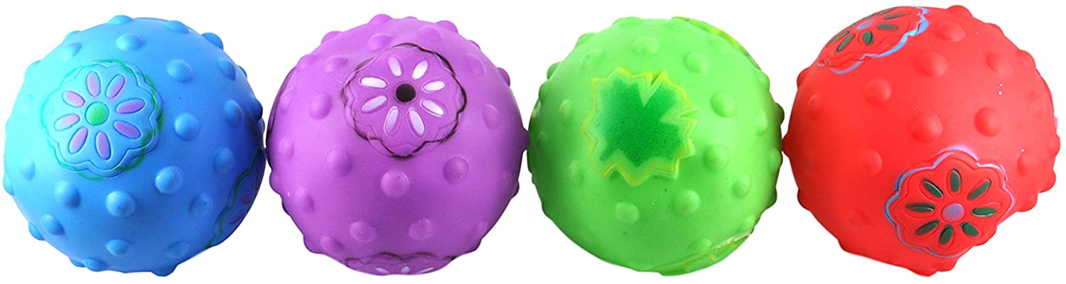  Juguetes de goma masticar divertido saltarina resistente sonido de forma torre en una cuerda de 40 cm para perros más un regalo de pelota vinilo de 9 cm, enviados de formas y colores aleatorios. 