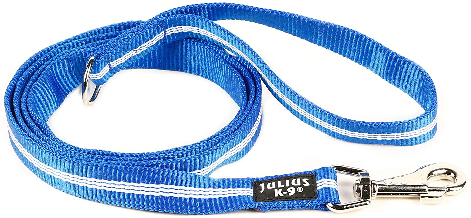  Julius-K9 214-NL-1,8-B Correa Tubular de IDC con Asa y Anillo en D, 1.8 M x 25 mm, Azul 