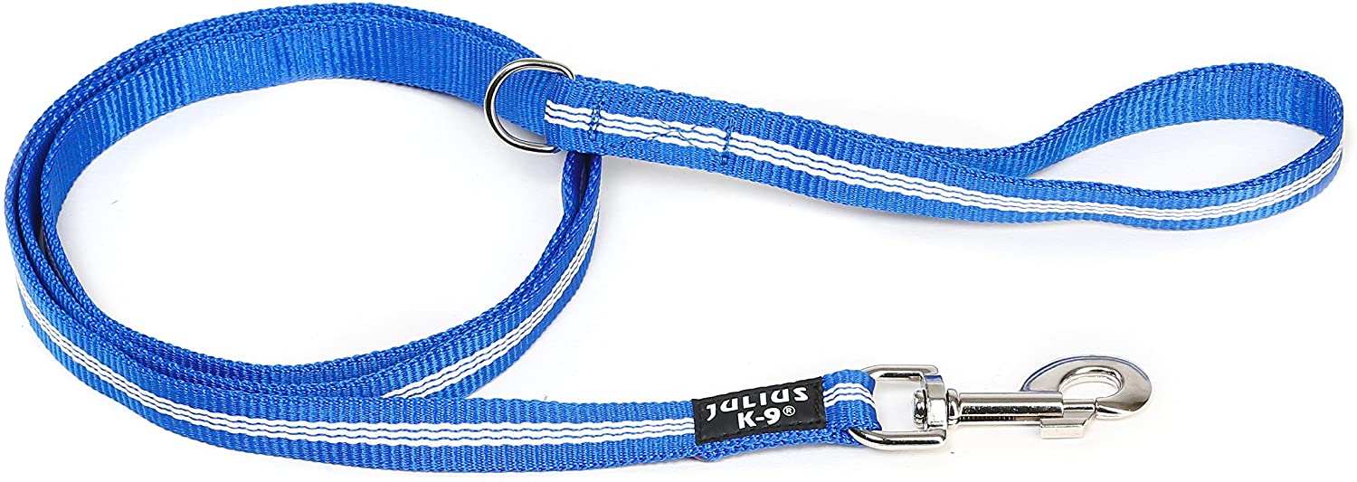  Julius-K9 214-NL-1,8-B Correa Tubular de IDC con Asa y Anillo en D, 1.8 M x 25 mm, Azul 