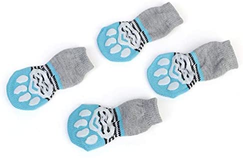  Jullyelegant Suministros para Mascotas Dibujos Animados Calcetines para Mascotas Lindos Calcetines para Gatos Calcetines para Cachorros Zapatos y Calcetines Suaves y cómodos 4 Piezas - Azul y Gris M 