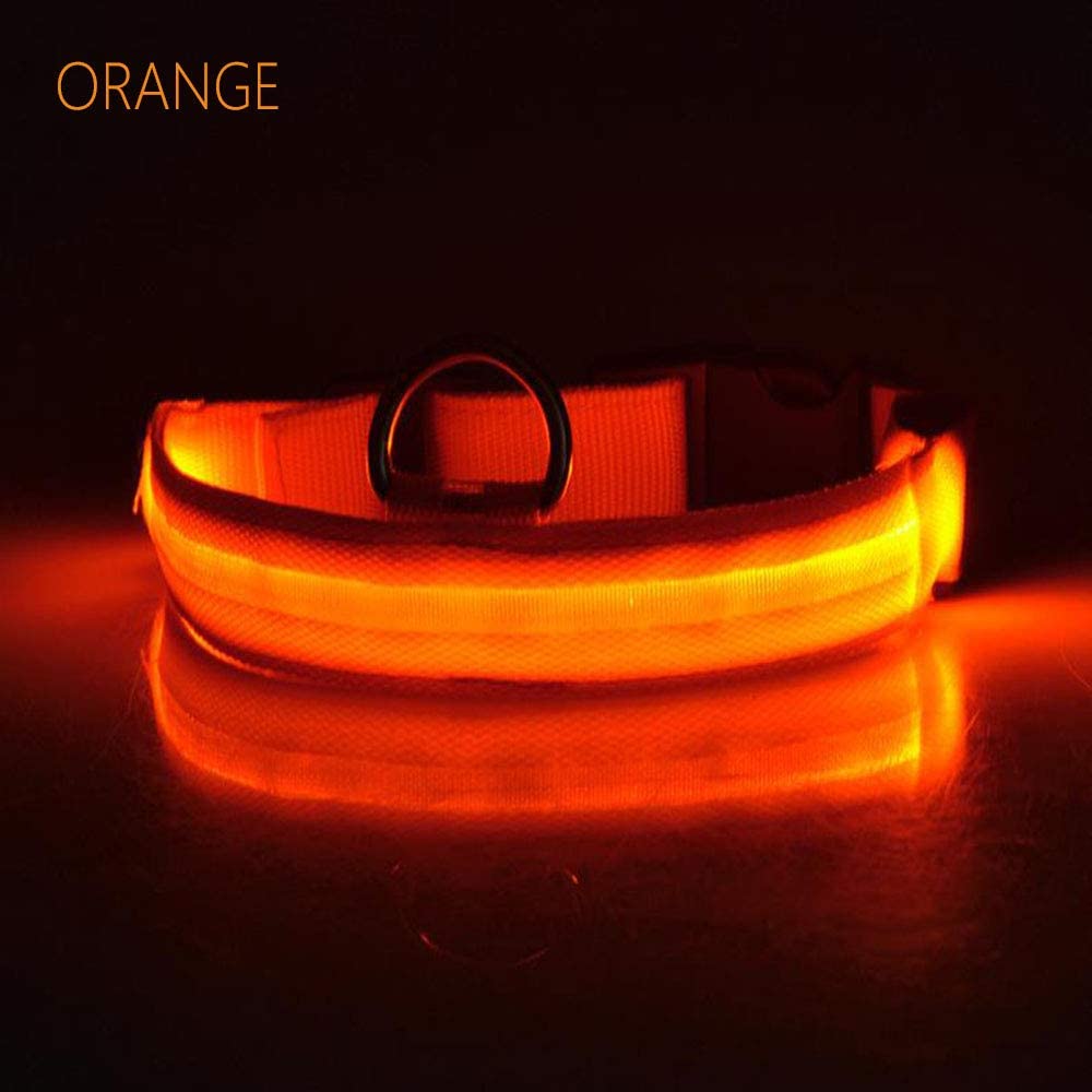  JUNSHUO Collar para Perro(LED Recargable),de Nylon, para Perros Grandes, medianos y Pequeños | obtenible en Distintos Colores y Tamaños，Collar para Gatos Ajustable（ 34-52cm） Parpadeo (S, Naranja) 