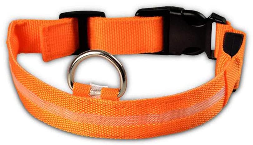  JUNSHUO Collar para Perro(LED Recargable),de Nylon, para Perros Grandes, medianos y Pequeños | obtenible en Distintos Colores y Tamaños，Collar para Gatos Ajustable（ 34-52cm） Parpadeo (S, Naranja) 