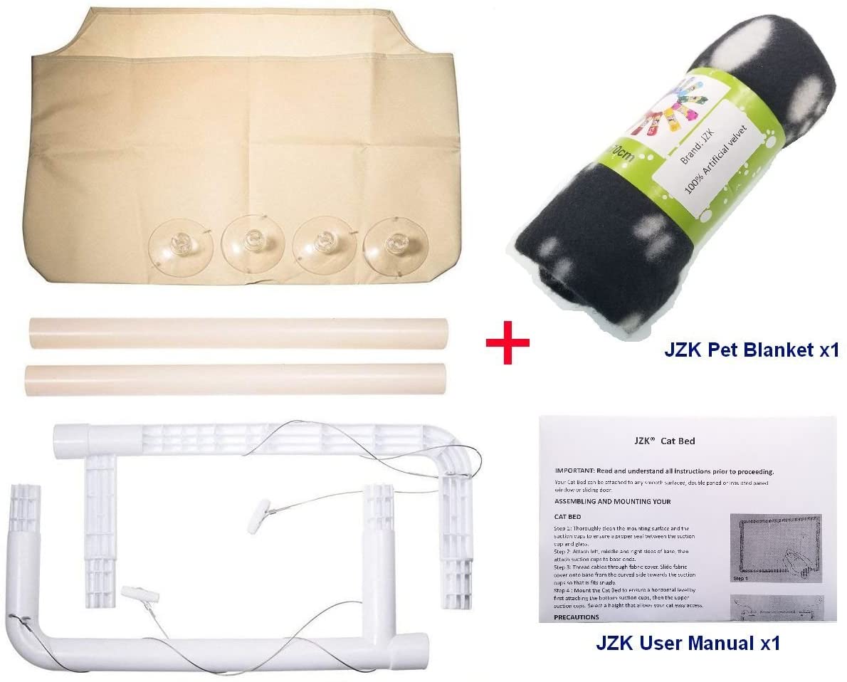  JZK Ventana montada hamaca para gato + manta gato, cama colgante mascota ventosas y manta negra para gato perca 