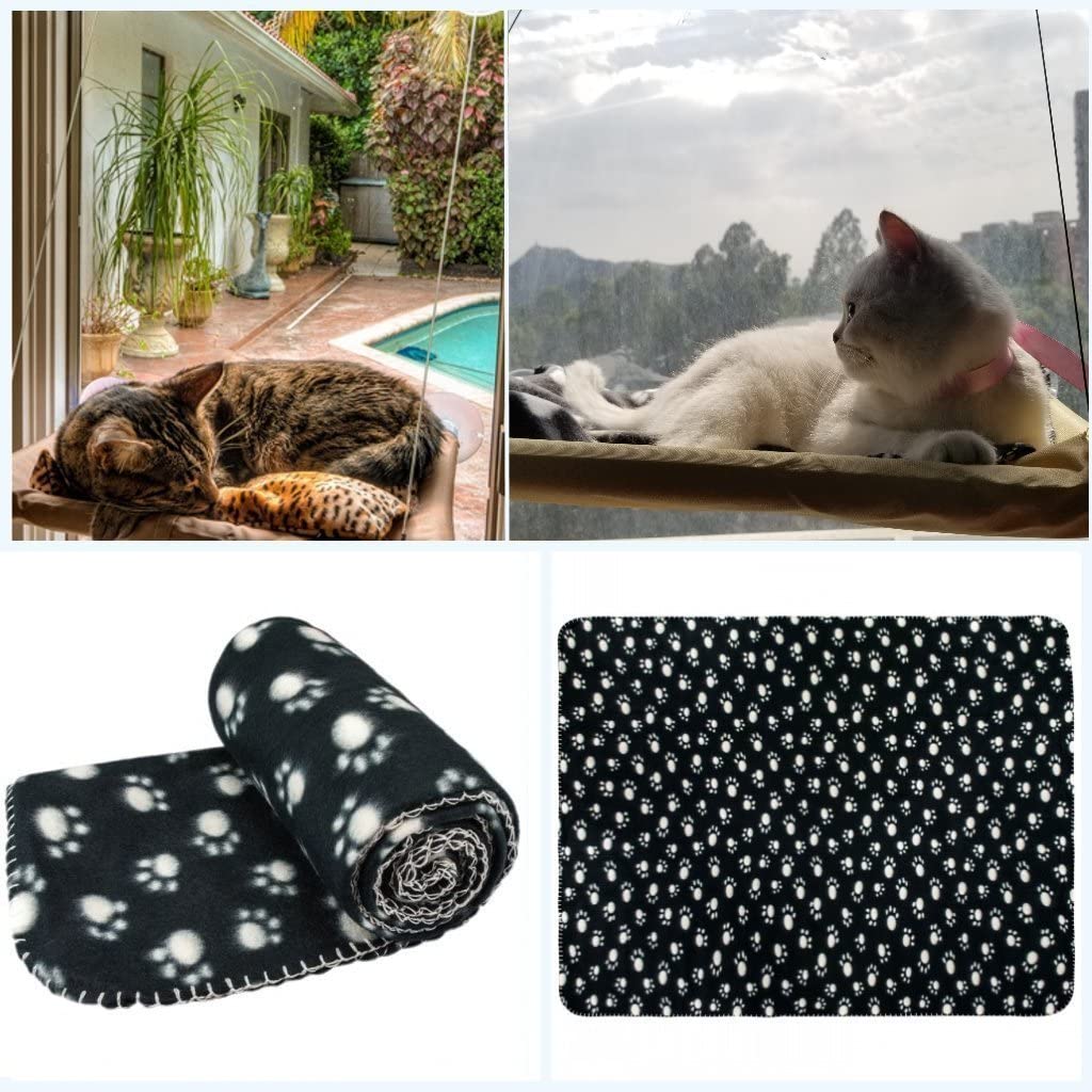  JZK Ventana montada hamaca para gato + manta gato, cama colgante mascota ventosas y manta negra para gato perca 