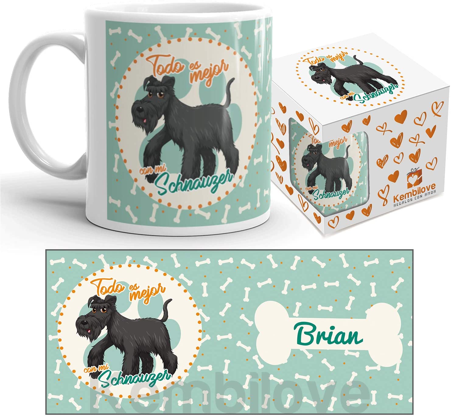  Kembilove Taza de Café de Perro Schnauzer Personalizada con Foto – Taza de Desayuno Razas de Perro – Taza de Café y Té Mascota – Taza de Cerámica Impresa – Tazas de Perro Schnauzer 