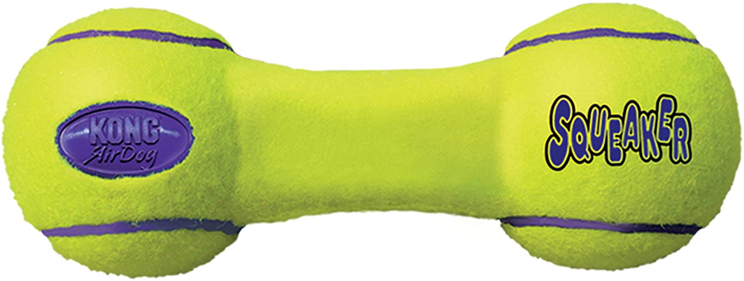  KONG - AirDog® Squeaker Dumbbell - Juguete sonoro y saltarín, tejido pelota de tenis - Raza grande 