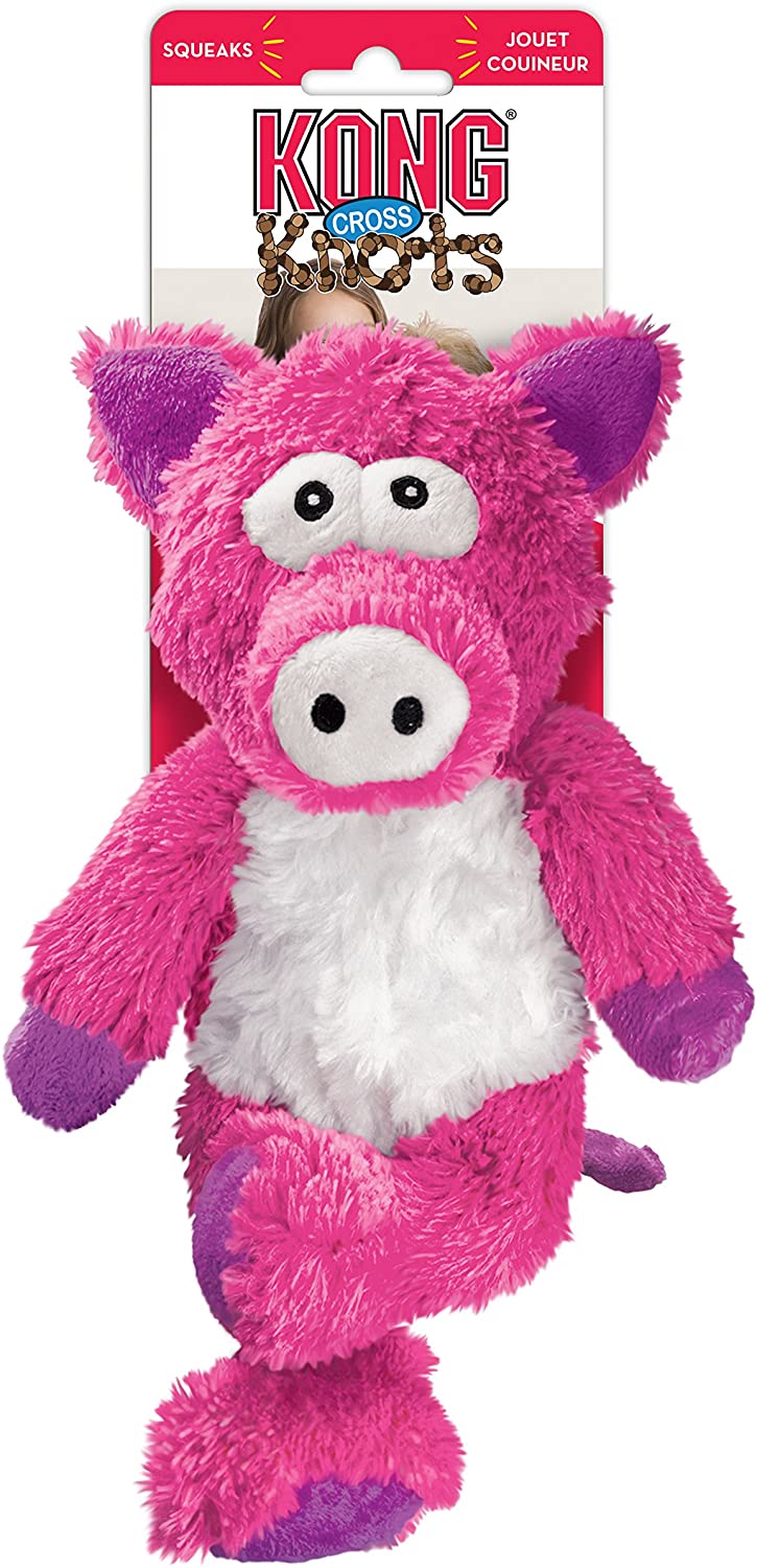  Kong Cross Knots Peluche chirriante Perro Masticar Juguete – Cerdo 