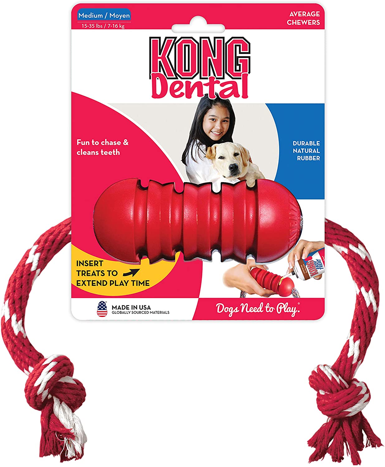  KONG - Dental with Rope - Mordedor y limpiador bucal para perro - Raza mediana 