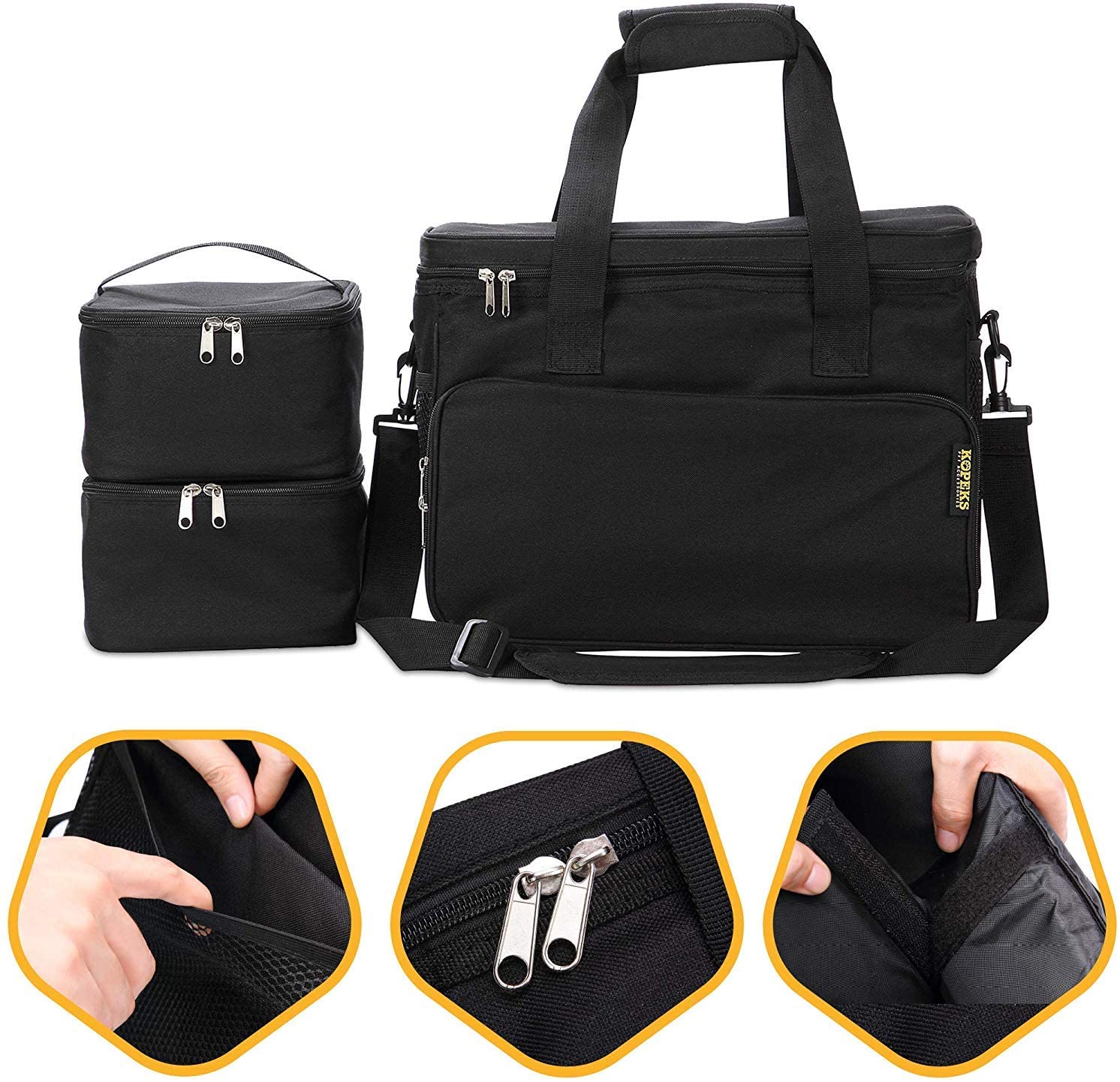  KOPEKS Bolsa de Viaje para Perros, Gatos, Mascotas, Bolso Térmico con Compartimientos, Comedero y Bebedero Plegables - Kit de Viaje - Negro 