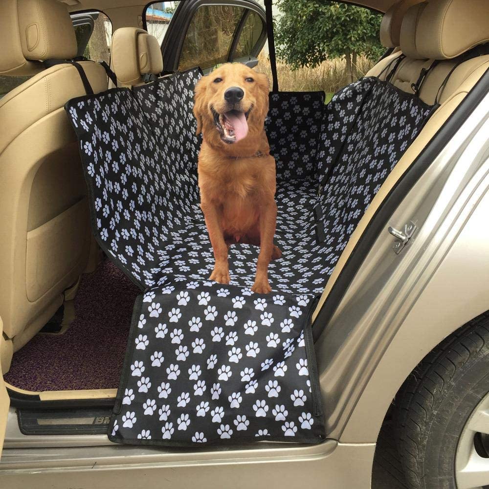  L-DDYX Venta al por Mayor Oxford Footprint Dog Carrriers Trasero Trasero Impermeable Mascota Perro Asiento de Coche Funda Esteras Protector de Hamaca con cinturón de Seguridad, 1,38x28x4cm 