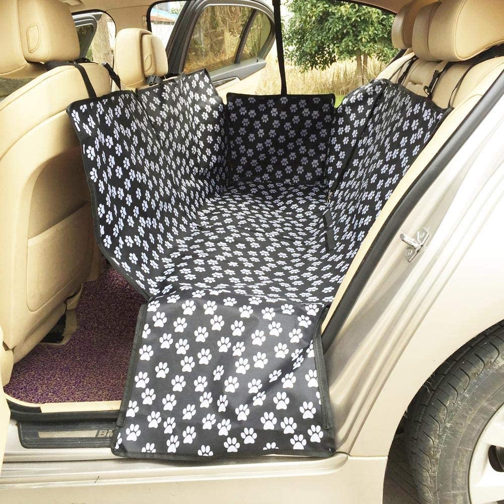  L-DDYX Venta al por Mayor Oxford Footprint Dog Carrriers Trasero Trasero Impermeable Mascota Perro Asiento de Coche Funda Esteras Protector de Hamaca con cinturón de Seguridad, 1,38x28x4cm 