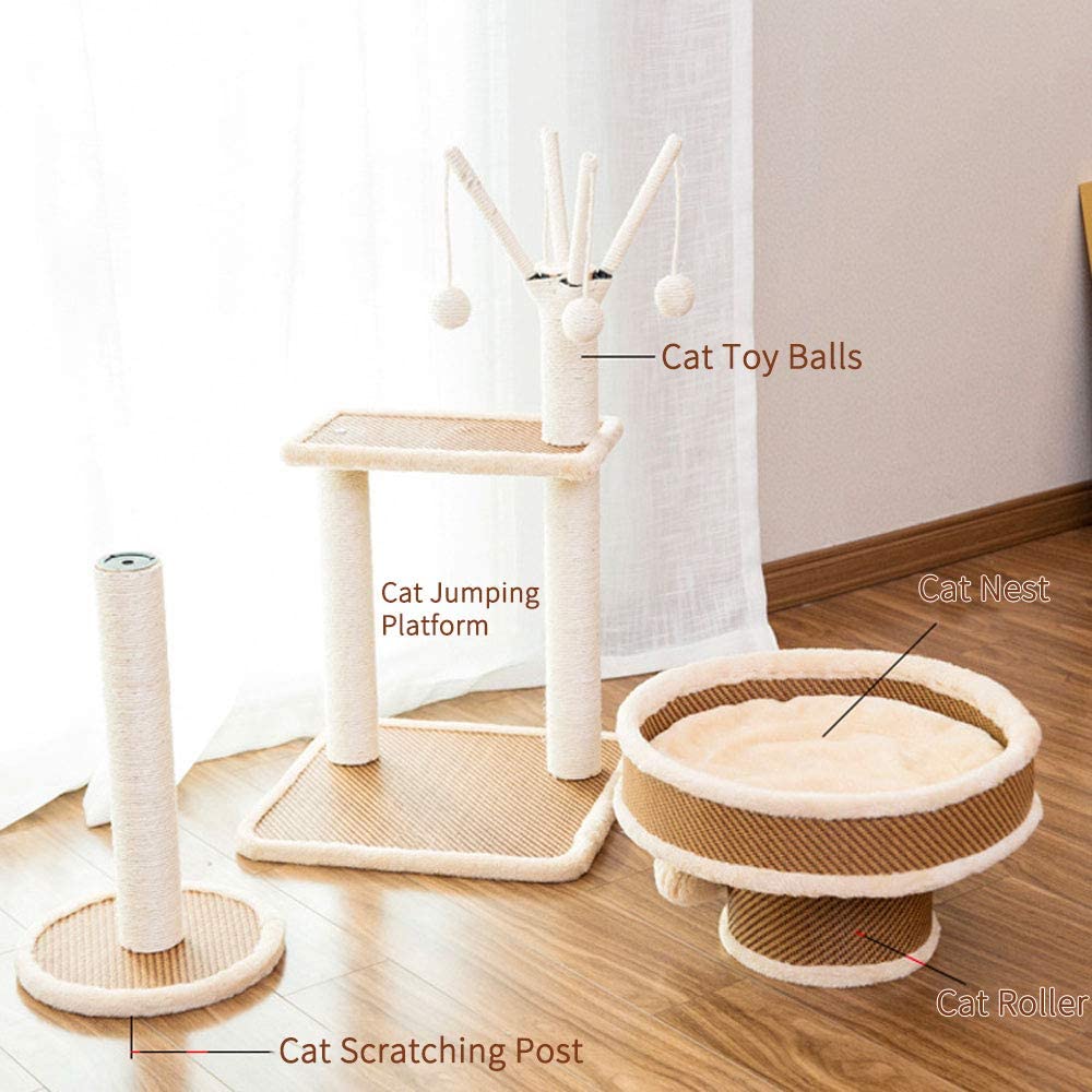  LBLA Árbol para Gatos, Rascador para Gatos con Cama - Hamaca - Bola de Juego, la Altura es 120 cm (Beige) 