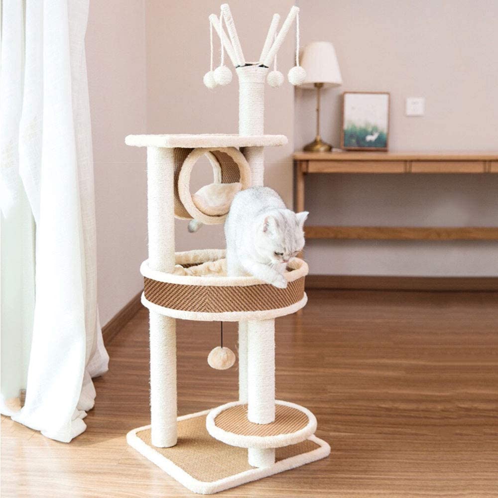  LBLA Árbol para Gatos, Rascador para Gatos con Cama - Hamaca - Bola de Juego, la Altura es 120 cm (Beige) 