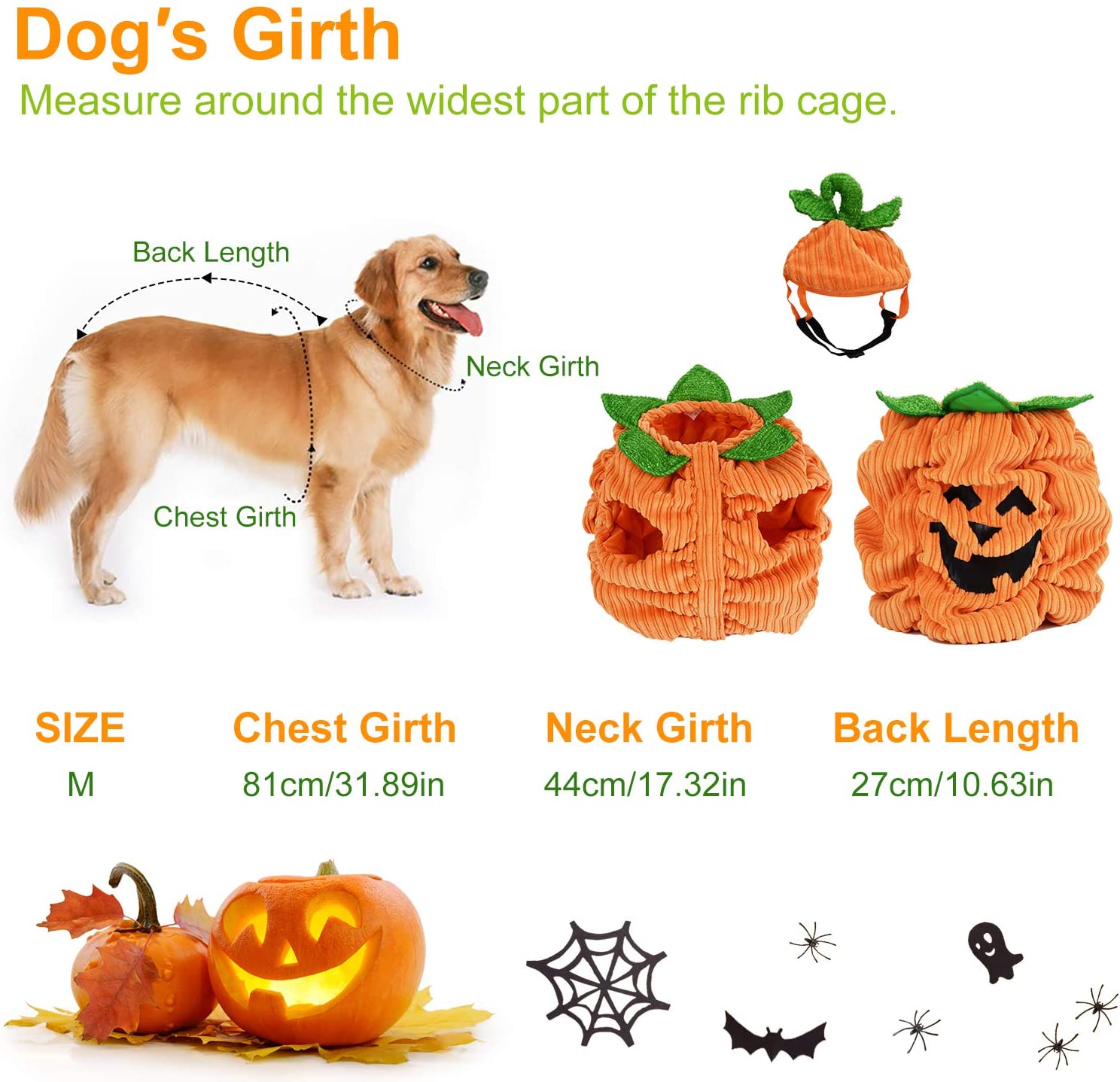  Legendog Ropa De Calabaza para Perros Ropa De Mascotas Creativa Disfraces De Halloween para Perros con Sombrero De Calabaza 