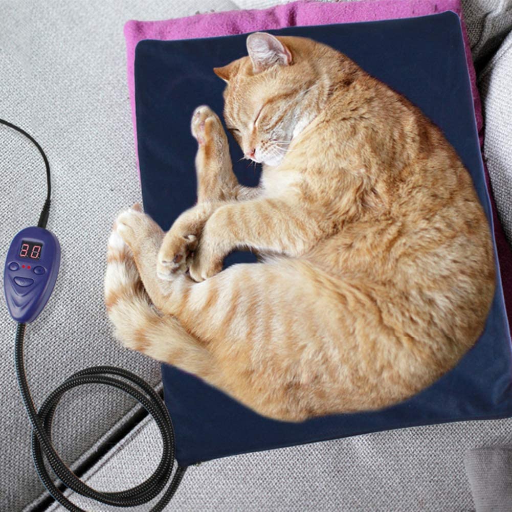  LFZP Alfombrilla calentada para Mascotas 40x30CM Calentador Ajustable para Interiores Impermeable Anti Masticar Cordón Suave y Acogedor para Gatos Perros pequeños y medianos,UK 