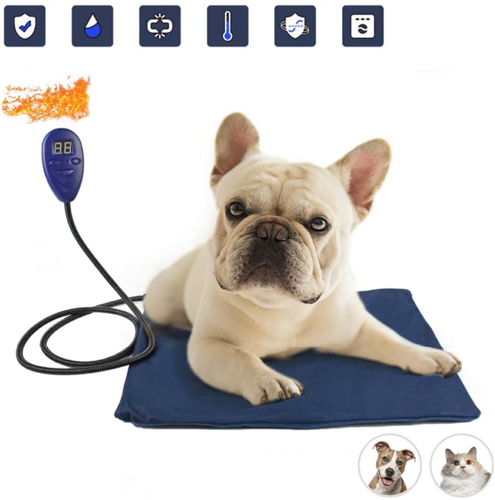  LFZP Alfombrilla calentada para Mascotas 40x30CM Calentador Ajustable para Interiores Impermeable Anti Masticar Cordón Suave y Acogedor para Gatos Perros pequeños y medianos,UK 