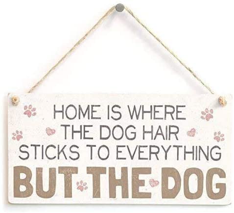  LINDAI Home is Where The Dog Hair Sticks to Everything But The Dog Dog Sign/Plaque 10" X 5" Wood Sign 