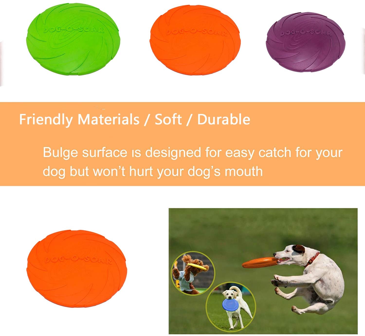  Linnuo Frisbee Perro Resistente Vuelo Disco Juguetes Interactivos Animal Juguetes de Entrenamiento Suave para Mascotas (Morado,L) 