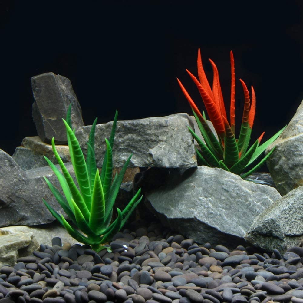  LIPETLI Verde Rojo 2 Estilo Alta Imitación Áloe Decoración del Acuario Artificial Pecera Decoración Verde Plastico Hierba Bajo Agua Plantas Suculentas Organismos Acuáticos Adecuados 