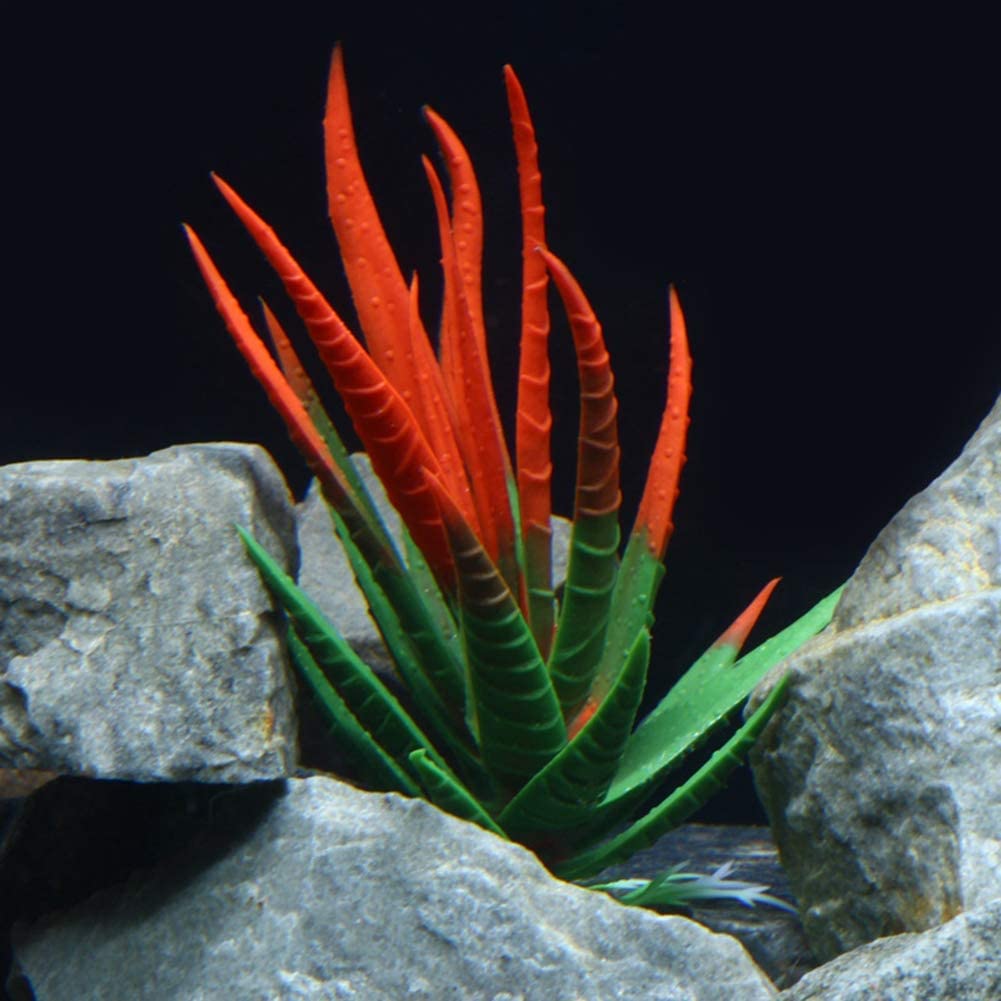  LIPETLI Verde Rojo 2 Estilo Alta Imitación Áloe Decoración del Acuario Artificial Pecera Decoración Verde Plastico Hierba Bajo Agua Plantas Suculentas Organismos Acuáticos Adecuados 