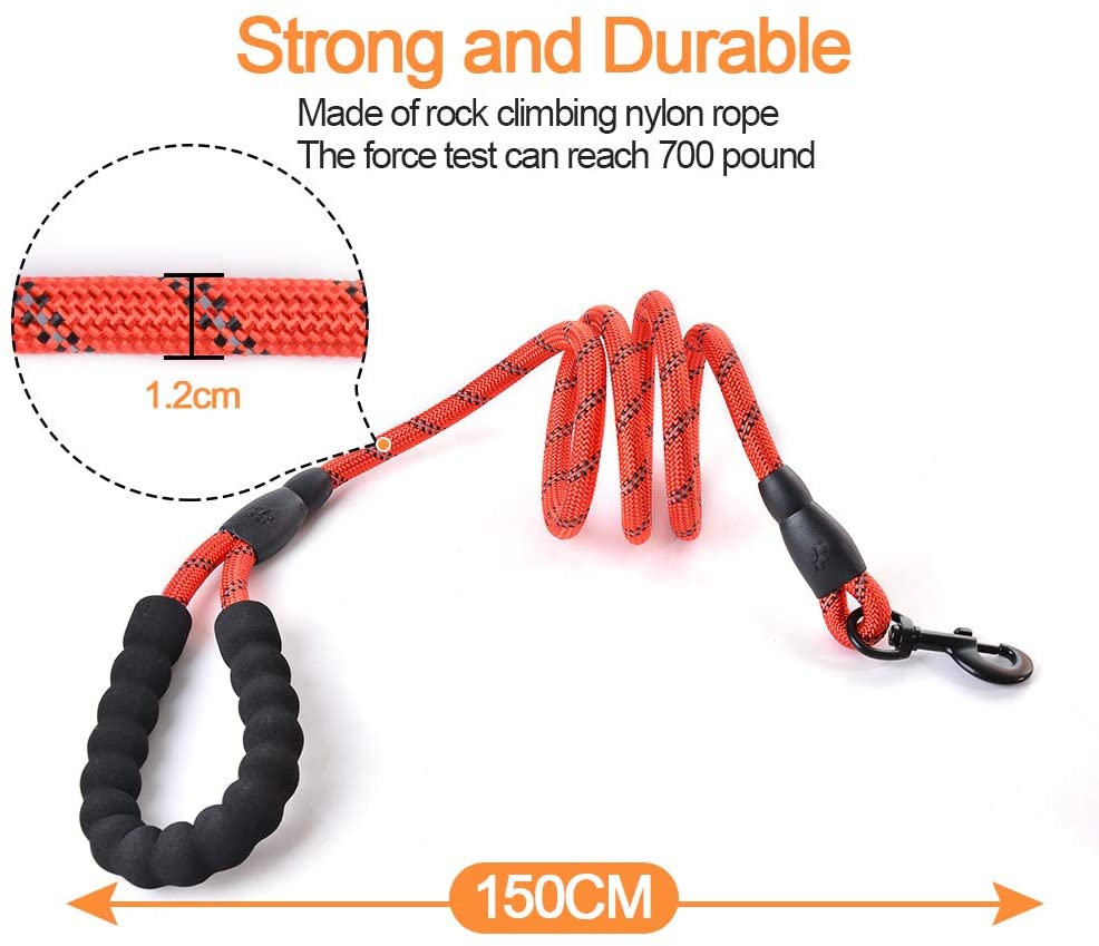  Litthing Correas para Perros Nylon con Mango Acolchado Ajustable Negro Sólido Reflectante 150 cm para Perros Grandes o Medianos Adecuado para Correr Senderismo Correr (Rojo) 