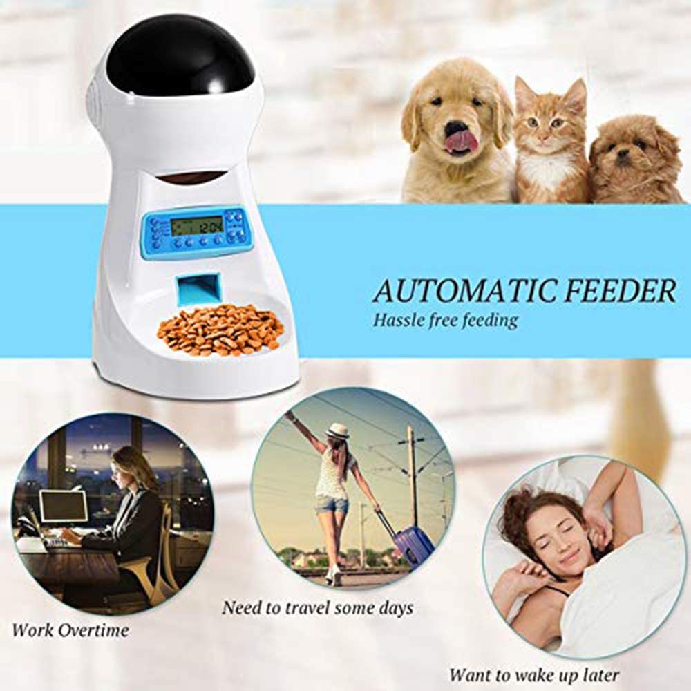  Liyanan Alimentador automático de Gatos, dosificador de Alimentos para Mascotas con Temporizador Control de porciones programable y grabadora de Voz, 4 Comidas,Capacidad: 3.5L 