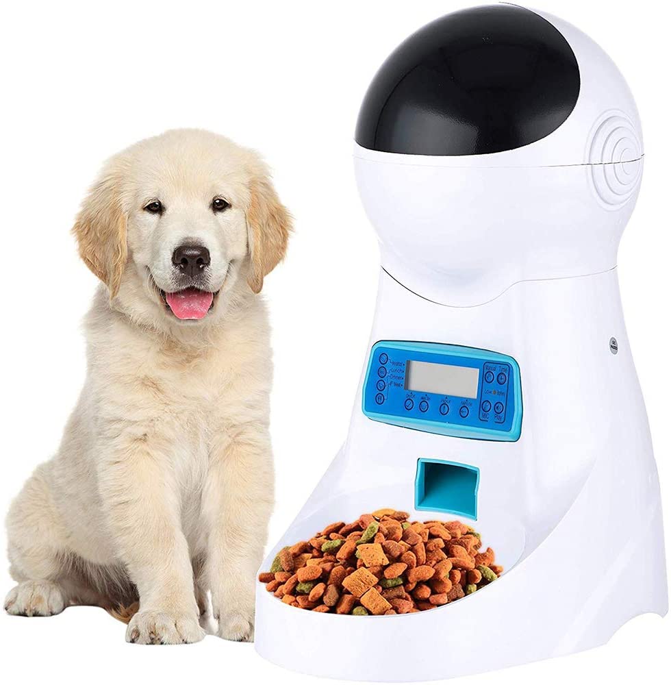  Liyanan Alimentador automático de Gatos, dosificador de Alimentos para Mascotas con Temporizador Control de porciones programable y grabadora de Voz, 4 Comidas,Capacidad: 3.5L 