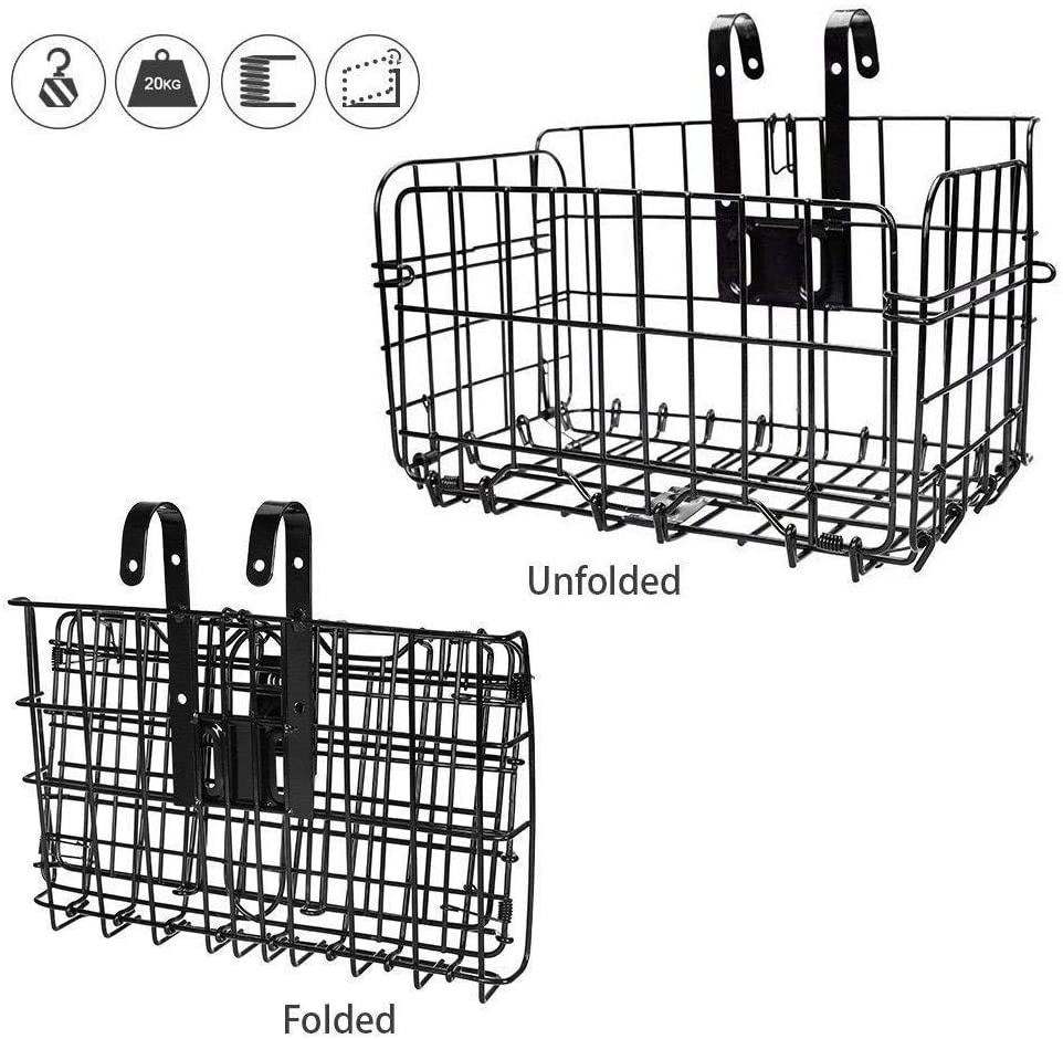  LQKYWNA Cesta De Bicicleta Plegable, Malla De Alambre Plegable Desmontable Cesta De Bicicleta Colgante Trasera Delantera A Prueba De Herrumbre Fácil Instalación Accesorios para Bicicleta De Montaña 