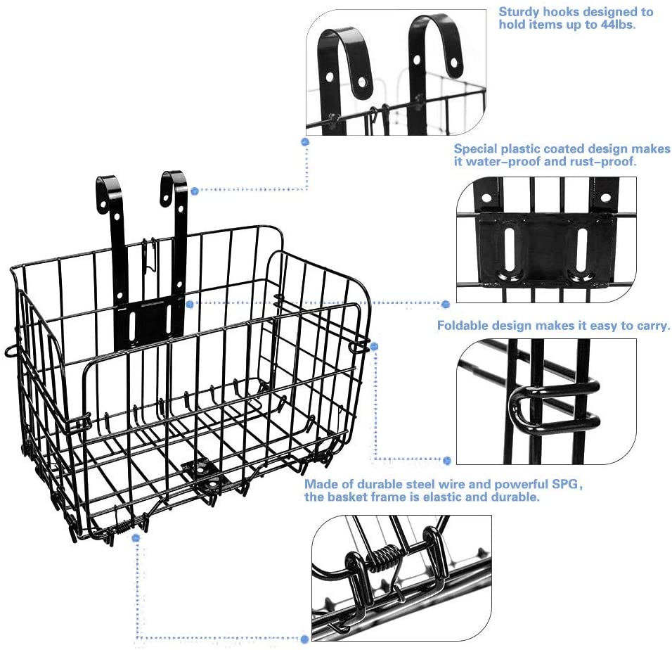  LQKYWNA Cesta De Bicicleta Plegable, Malla De Alambre Plegable Desmontable Cesta De Bicicleta Colgante Trasera Delantera A Prueba De Herrumbre Fácil Instalación Accesorios para Bicicleta De Montaña 