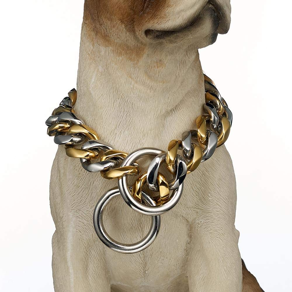  LYXL Collar Perro Oro Astilla o Oro Acero Inoxidable Cubano Golden Retriever Cadena de Perro Collar de Mascotas Necesidades diarias 30 Pulgadas o 76 cm Negro 15mm de Ancho 