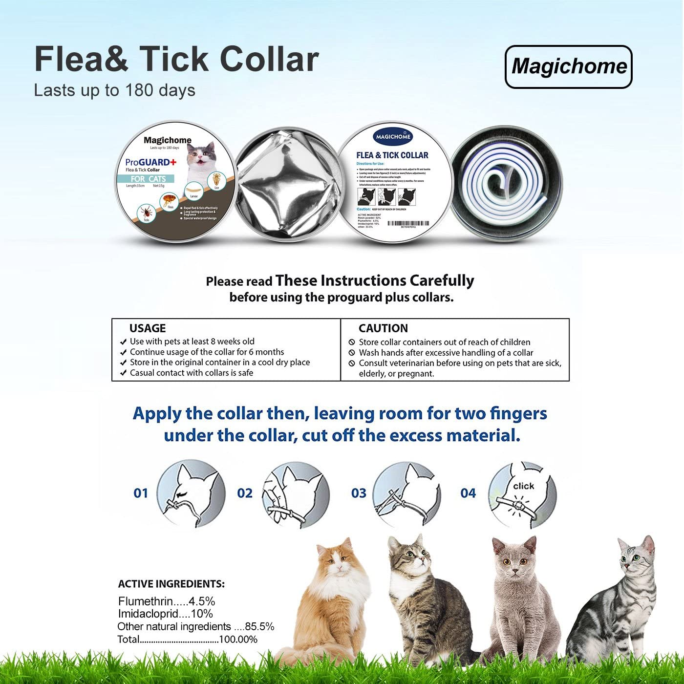  Magichome Collar Antiparasitario para Gatos contra Pulgas, Garrapatas y Mosquitos … 