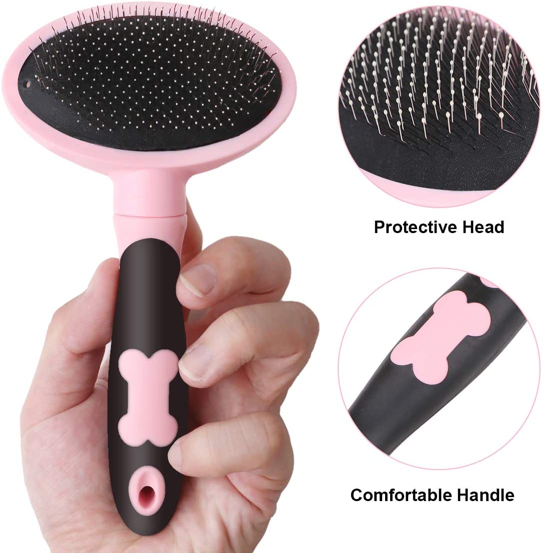  Makerfire Cepillo para Perros de Pelo Largo Pelo Corto, Cepillos para Gatos, Flexible Slicker Brush for Mascota-Rosa 