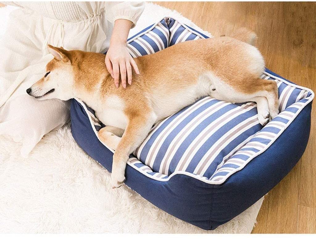  Mascota Nido Perrera Cama Lavable For Perros Lienzo Rayado Cálido Suministros For Mascotas Invierno Cálido - Color: Azul (Size : 82 * 68 * 83cm) 