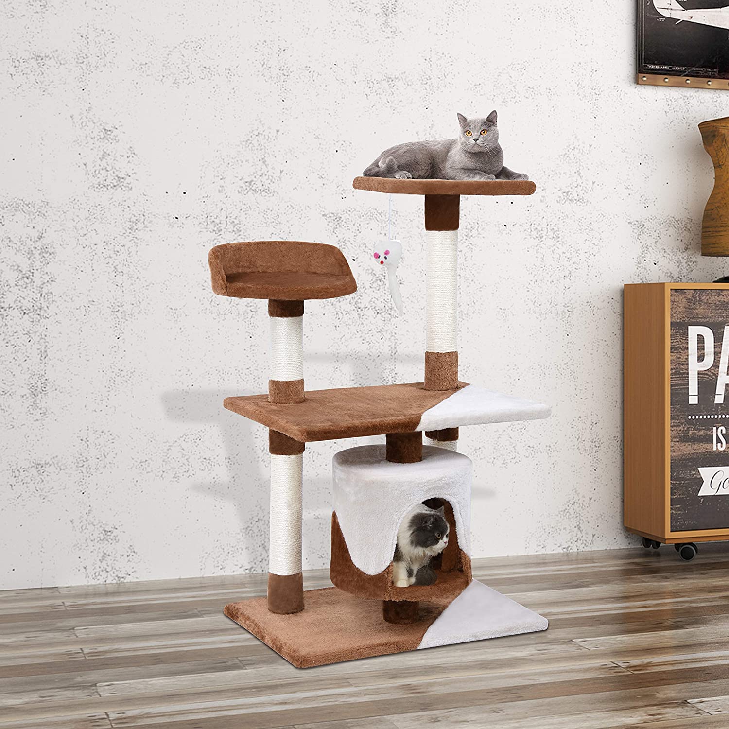  MC Star Árbol para Gato con Rascador de 95cm Arañazo Juguete de Gatos de Sisal Natural, Marrón y Beige 