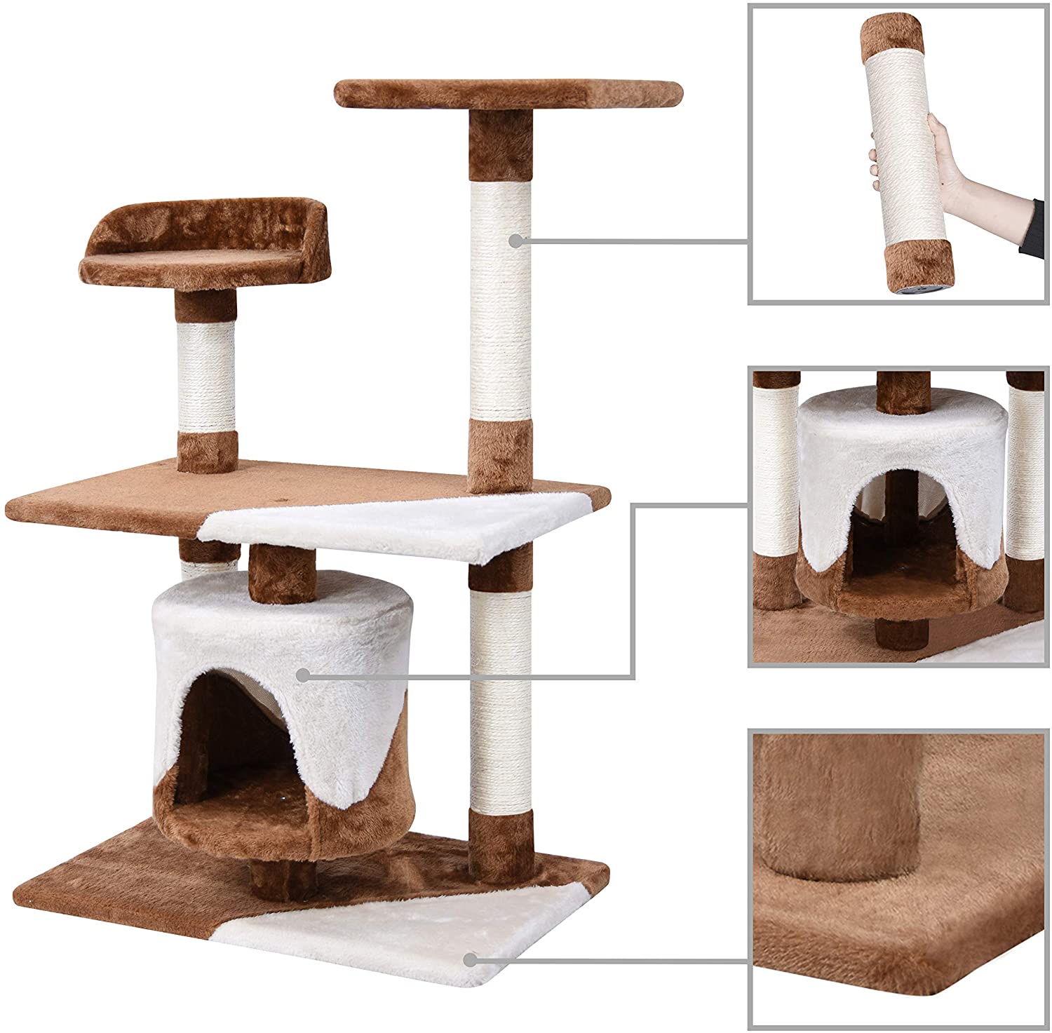  MC Star Árbol para Gato con Rascador de 95cm Arañazo Juguete de Gatos de Sisal Natural, Marrón y Beige 