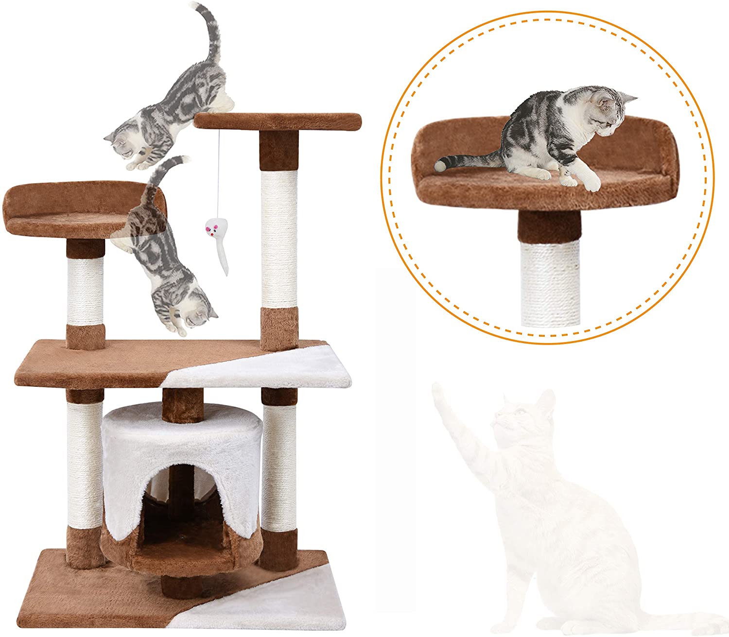  MC Star Árbol para Gato con Rascador de 95cm Arañazo Juguete de Gatos de Sisal Natural, Marrón y Beige 