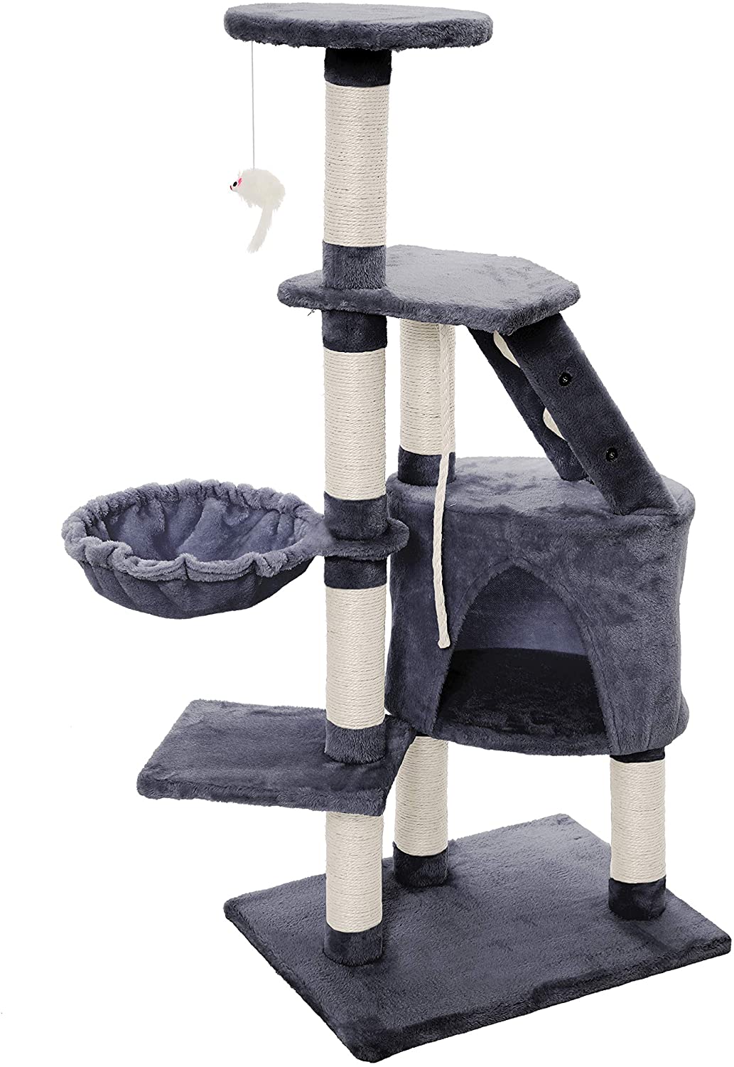  MC Star Árbol para Gato torre de escalada 120cm Gris Estable Rascador con Nidos, Hamaca, Plataformas, Juguete para gatos, Poste De Rascar De Sisal natural, PCT01305 