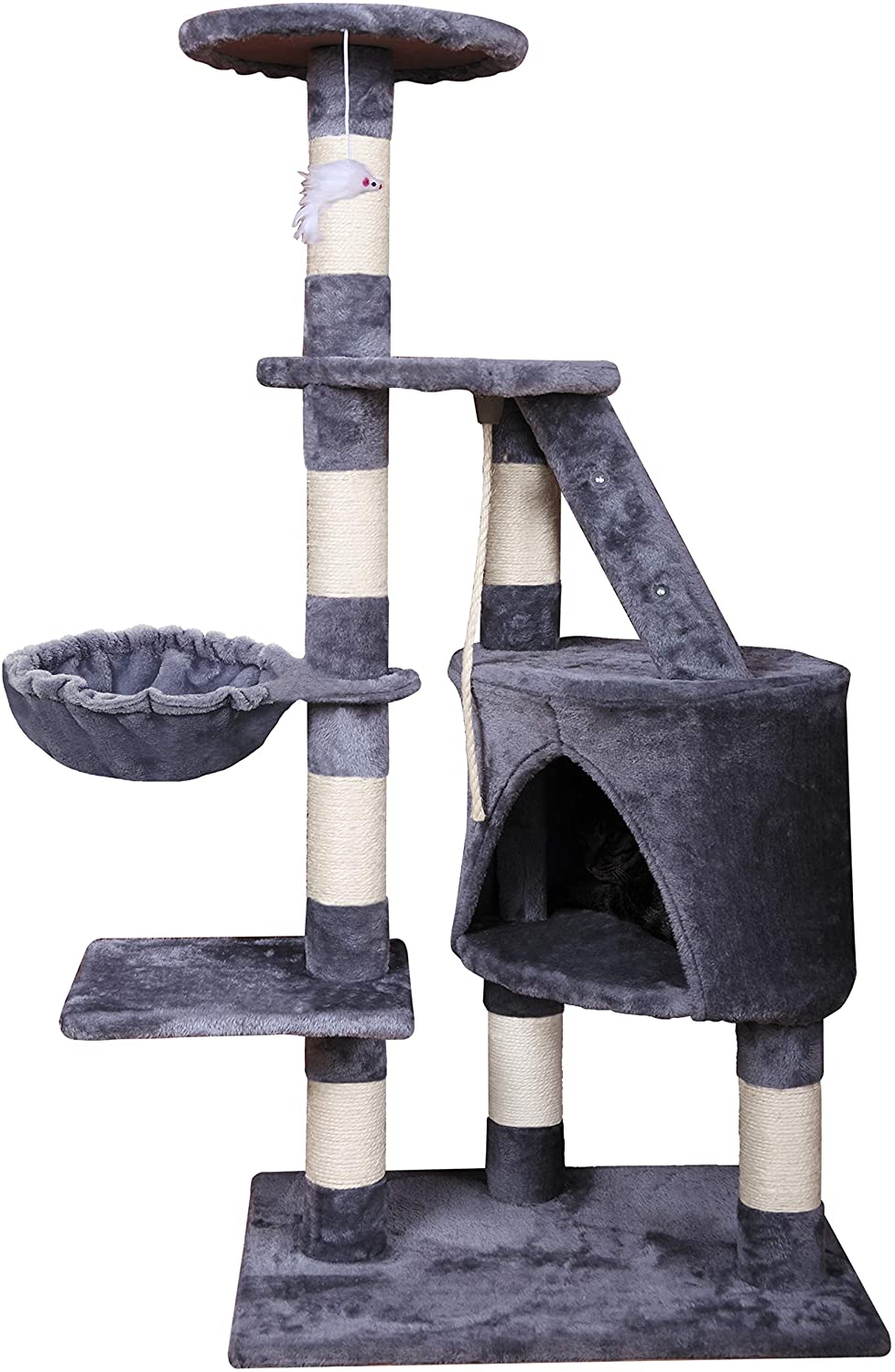  MC Star Árbol para Gato torre de escalada 120cm Gris Estable Rascador con Nidos, Hamaca, Plataformas, Juguete para gatos, Poste De Rascar De Sisal natural, PCT01305 